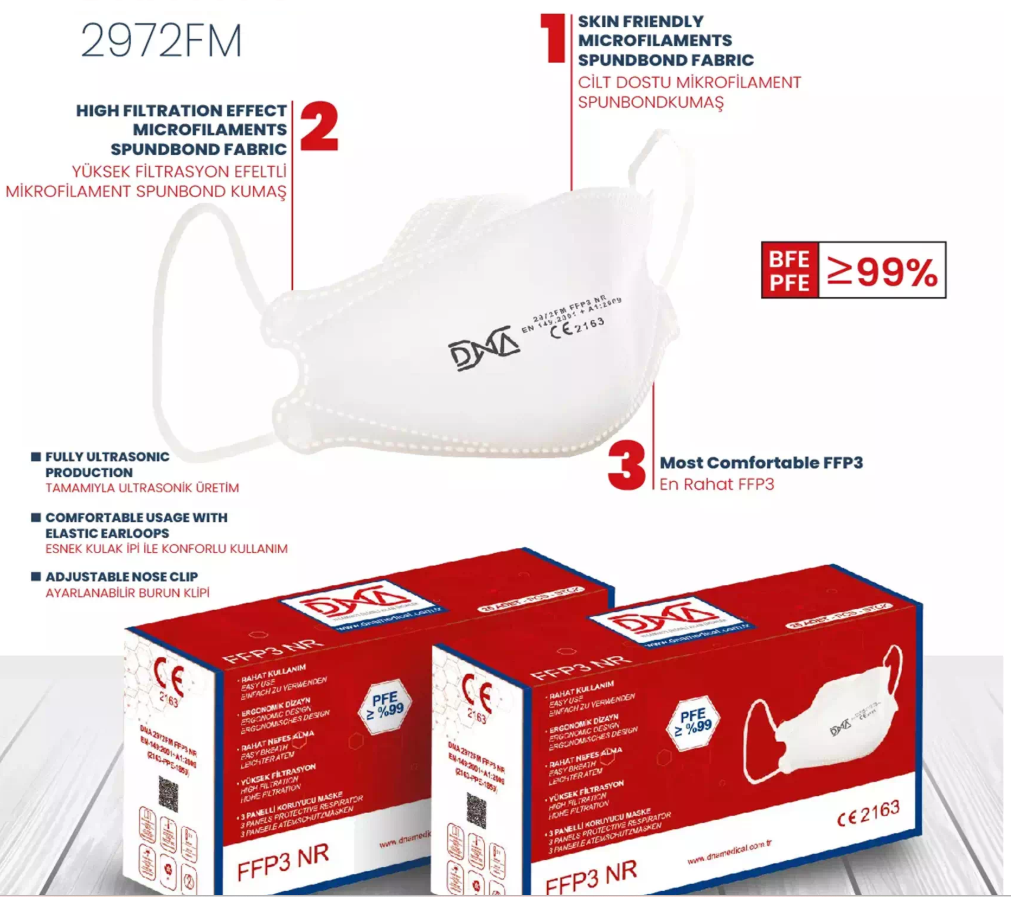 DNA Toz Maskesi FFP3 NR Katlanabilir Poşetli