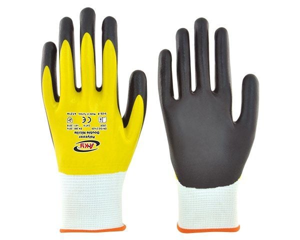 AKY Eldiven Double Polyester Sarı-Siyah No:10