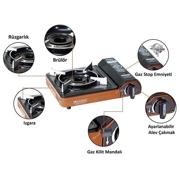 Orcamp Tekli Portatif Ocak Stok Emniyetli Turuncu