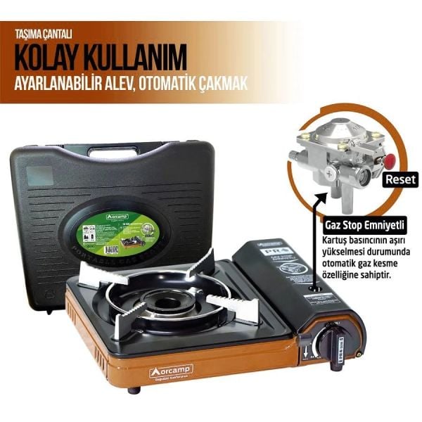 Orcamp Tekli Portatif Ocak Stok Emniyetli Turuncu