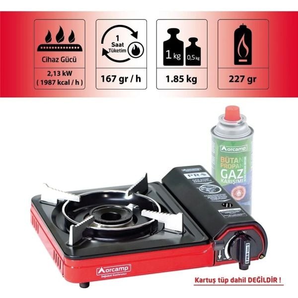 Orcamp Tekli Portatif Ocak Stok Emniyetli Kırmızı