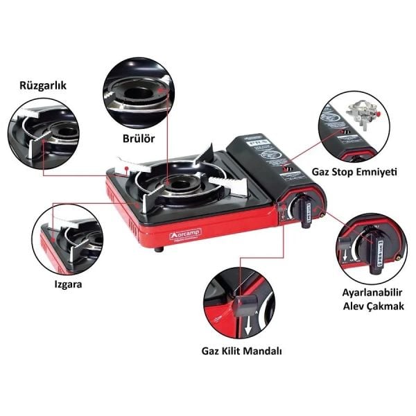 Orcamp Tekli Portatif Ocak Stok Emniyetli Kırmızı